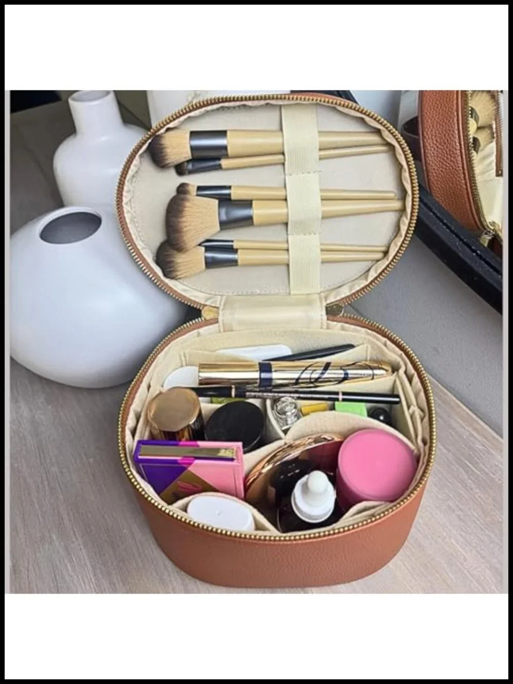 PU Leather Vanity Case Makeup Bag with Removable Organizer Divider, Travel